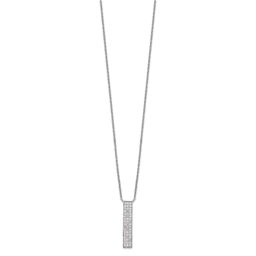 Sterling Silver Rhodium-Plated Cz Dangle Bar Necklace