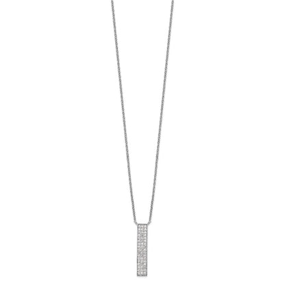 Sterling Silver Rhodium-Plated Cz Dangle Bar Necklace