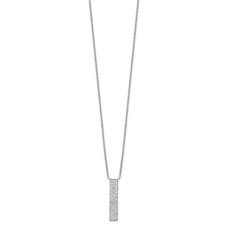 Sterling Silver Rhodium-Plated Cz Dangle Bar Necklace