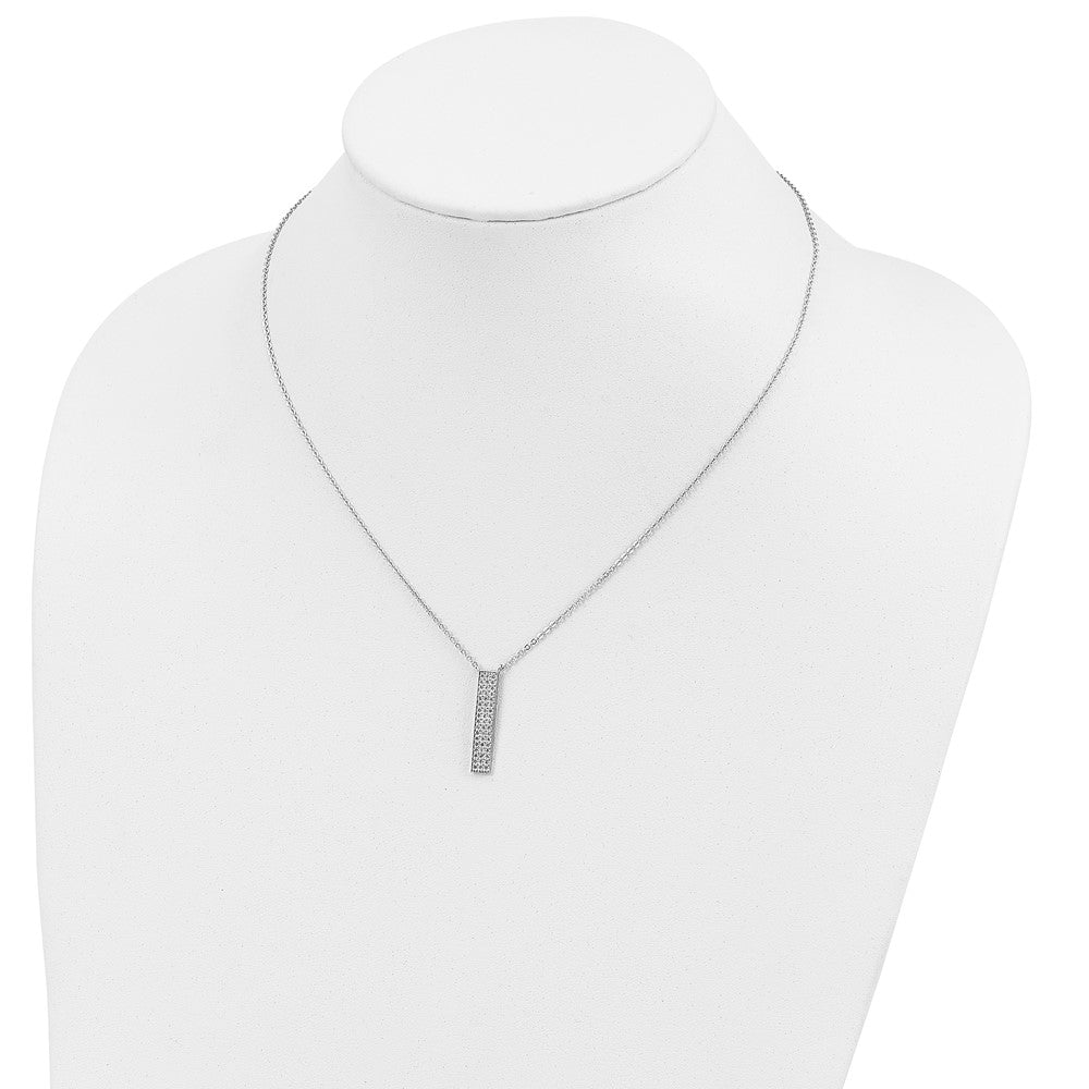 Sterling Silver Rhodium-Plated Cz Dangle Bar Necklace