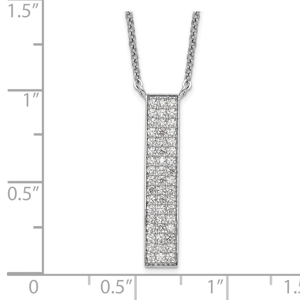 Sterling Silver Rhodium-Plated Cz Dangle Bar Necklace