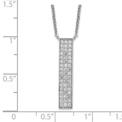 Sterling Silver Rhodium-Plated Cz Dangle Bar Necklace