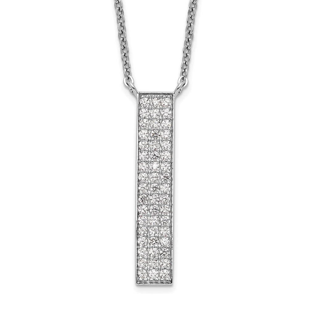 Sterling Silver Rhodium-Plated Cz Dangle Bar Necklace