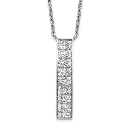 Sterling Silver Rhodium-Plated Cz Dangle Bar Necklace