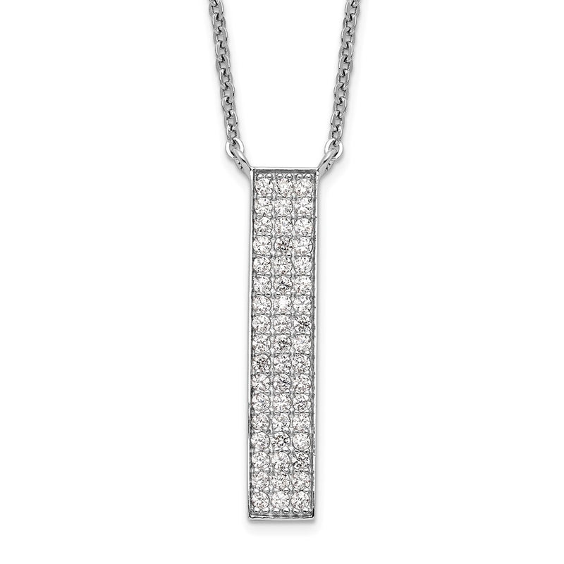 Sterling Silver Rhodium-Plated Cz Dangle Bar Necklace