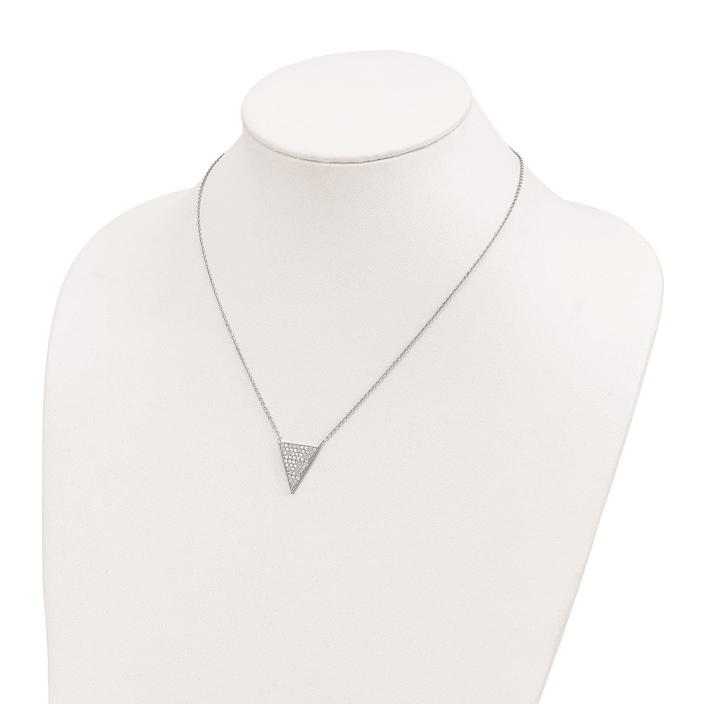 Sterling Silver Rhodium-Plated Cz Triangle Dangle Necklace