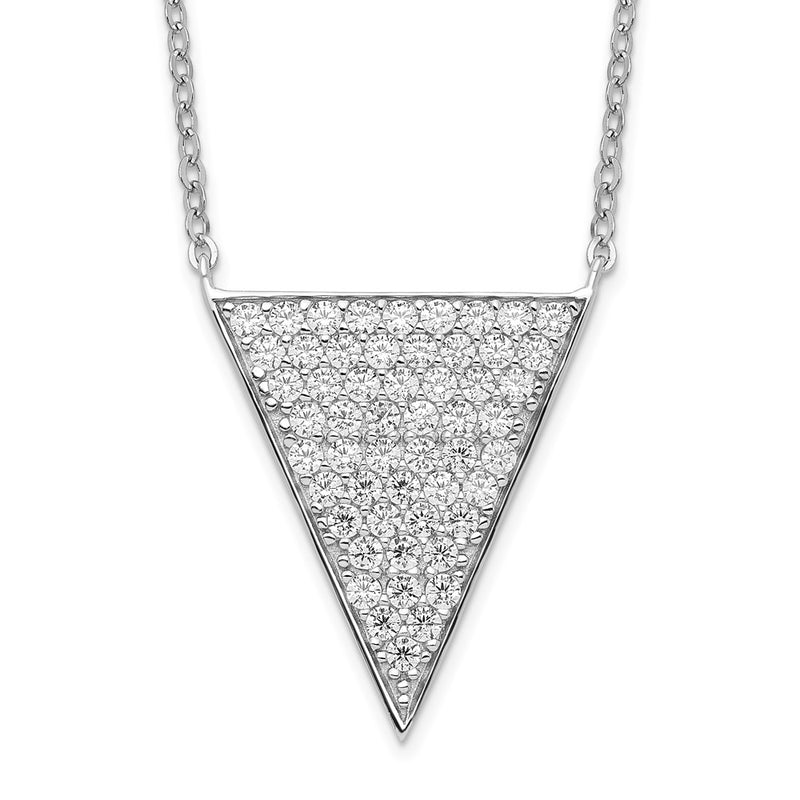Sterling Silver Rhodium-Plated Cz Triangle Dangle Necklace