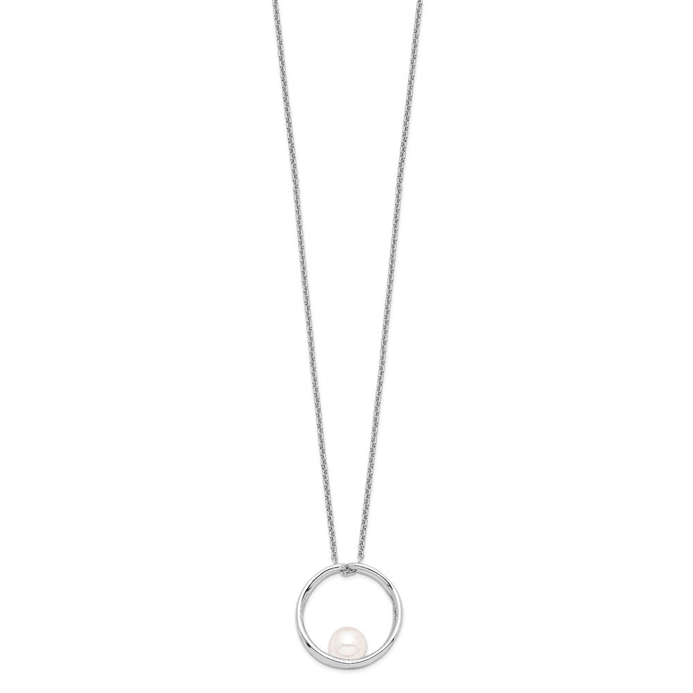 Sterling Silver Rh 7-8mm White Round Fwc Pearl Necklace