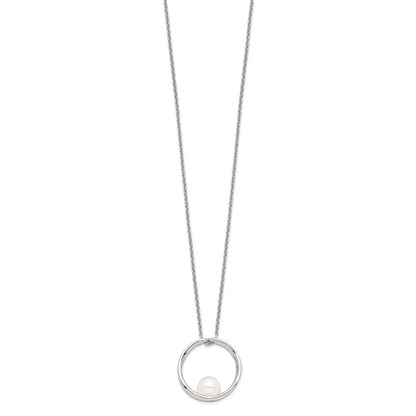 Sterling Silver Rh 7-8mm White Round Fwc Pearl Necklace