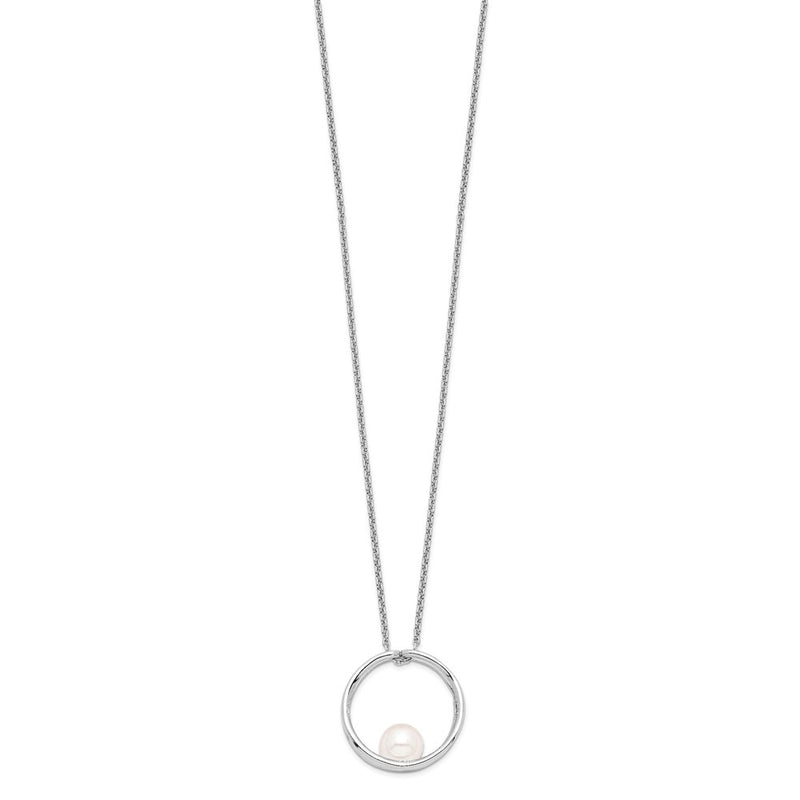 Sterling Silver Rh 7-8mm White Round Fwc Pearl Necklace