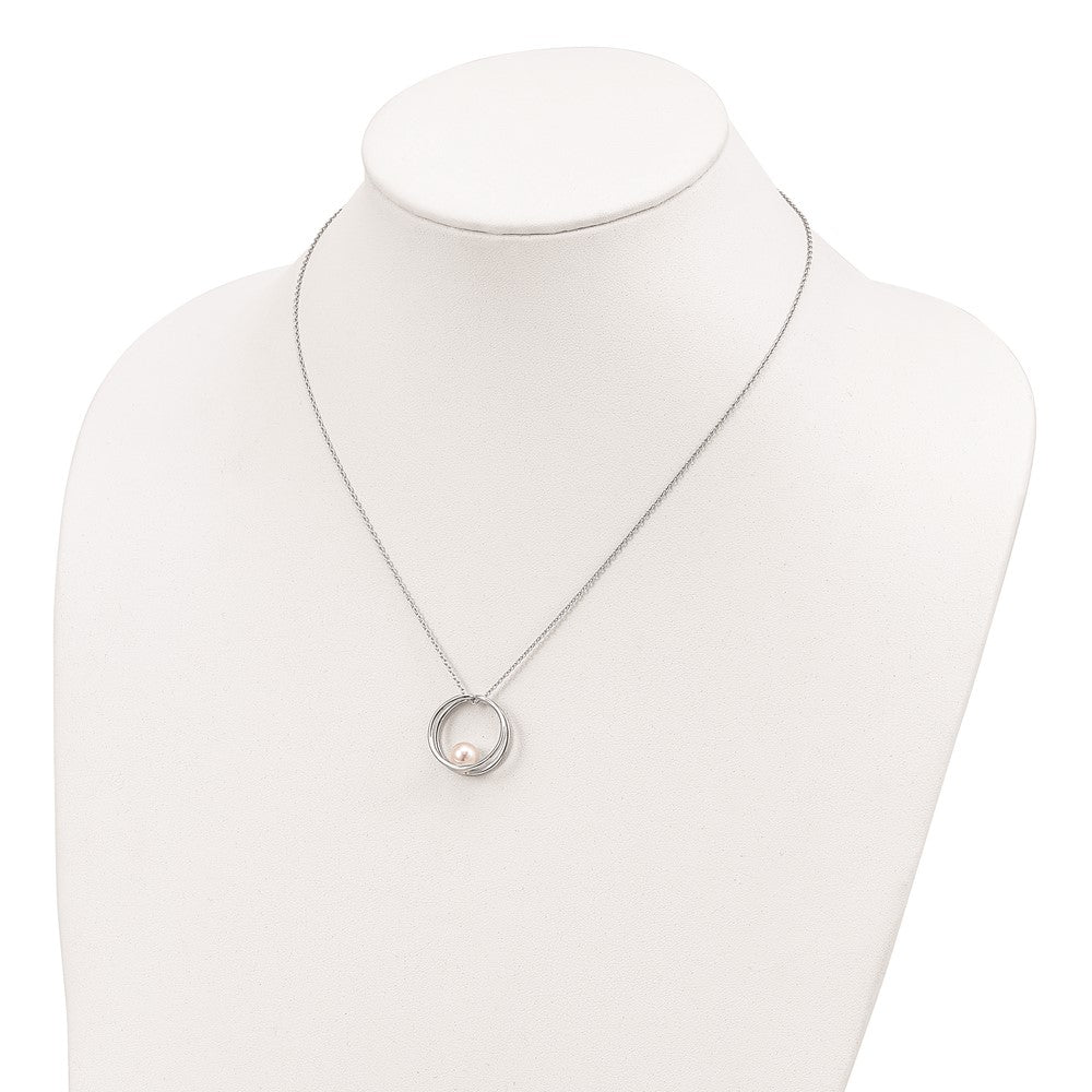 Sterling Silver Rh 7-8mm White Round Fwc Pearl Necklace