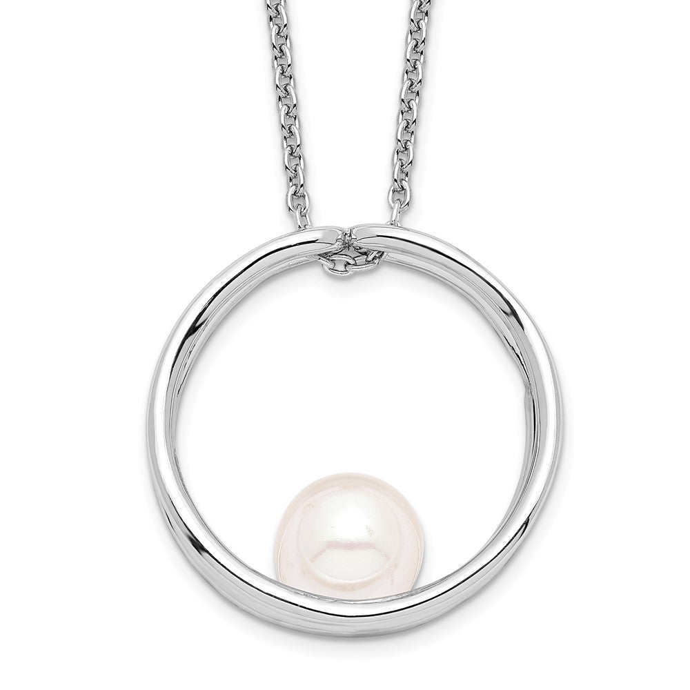 Sterling Silver Rh 7-8mm White Round Fwc Pearl Necklace