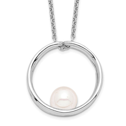 Sterling Silver Rh 7-8mm White Round Fwc Pearl Necklace
