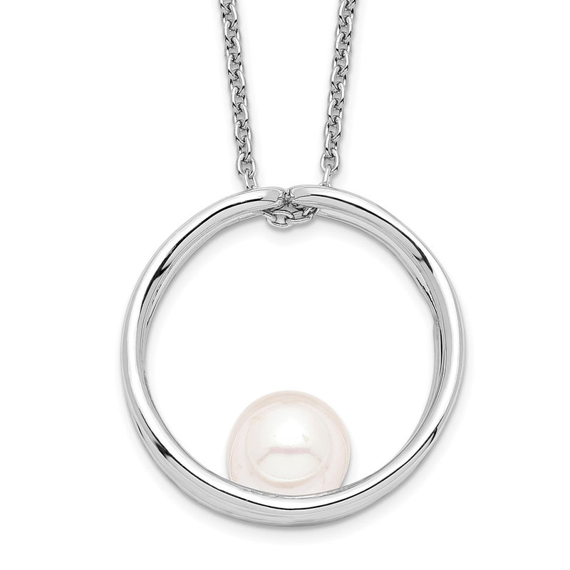 Sterling Silver Rh 7-8mm White Round Fwc Pearl Necklace