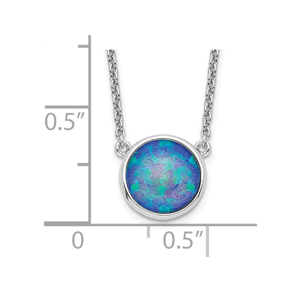 Sterling Silver Rhodium-Plated Synthetic Blue Opal 18In Necklace