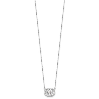 Sterling Silver Platinum-Plate Cz W/Two 1In Ext. Necklace