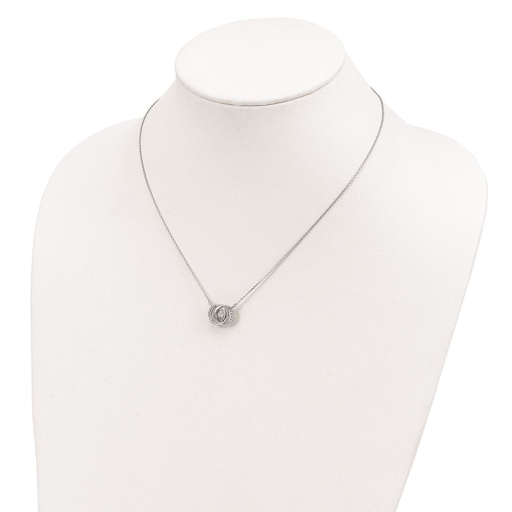Sterling Silver Platinum-Plate Cz W/Two 1In Ext. Necklace