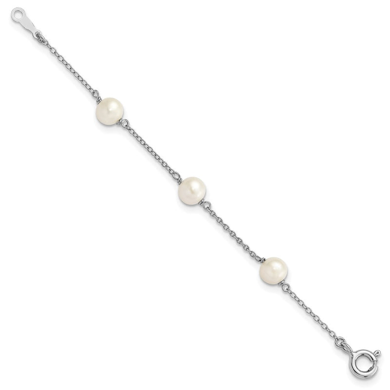 4 Inch Sterling Silver Rh-Plated Polished 5-5.5mm Fwc Pearl Children'S Bracelet