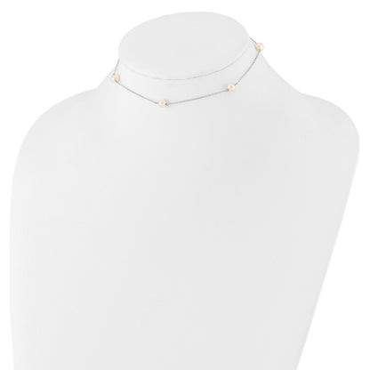 Sterling Silver Rhodium-Plated Polished 5-5.5mm Freshwater Cultured Pearl 5-Station Children'S Necklace