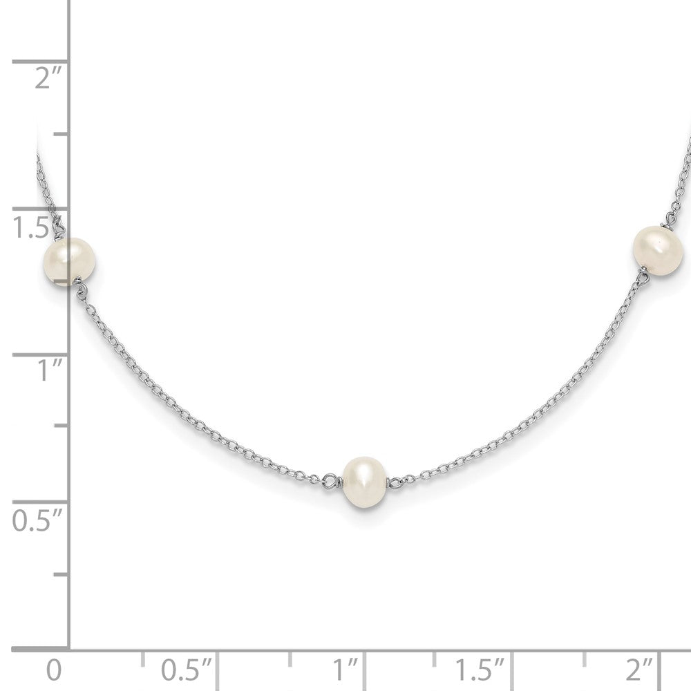 Sterling Silver Rhodium-Plated Polished 5-5.5mm Freshwater Cultured Pearl 5-Station Children'S Necklace