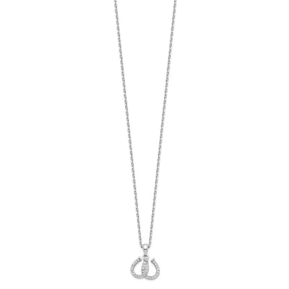 Sterling Silver Rhodium-Plated Cz Double Horseshoe Necklace