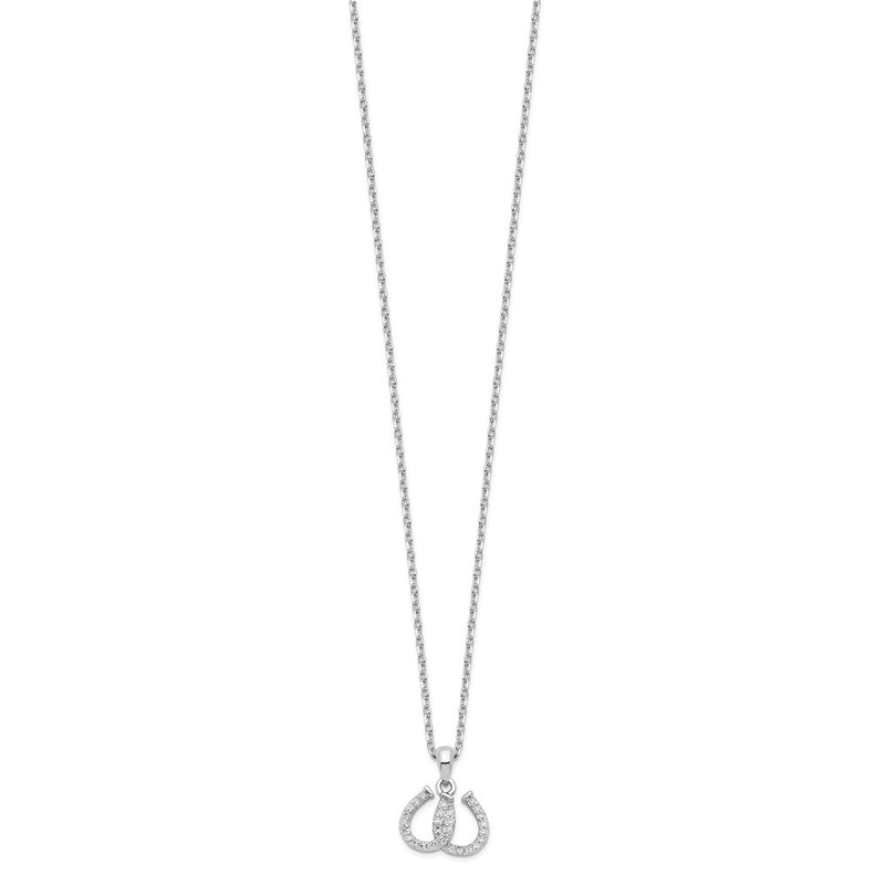 Sterling Silver Rhodium-Plated Cz Double Horseshoe Necklace