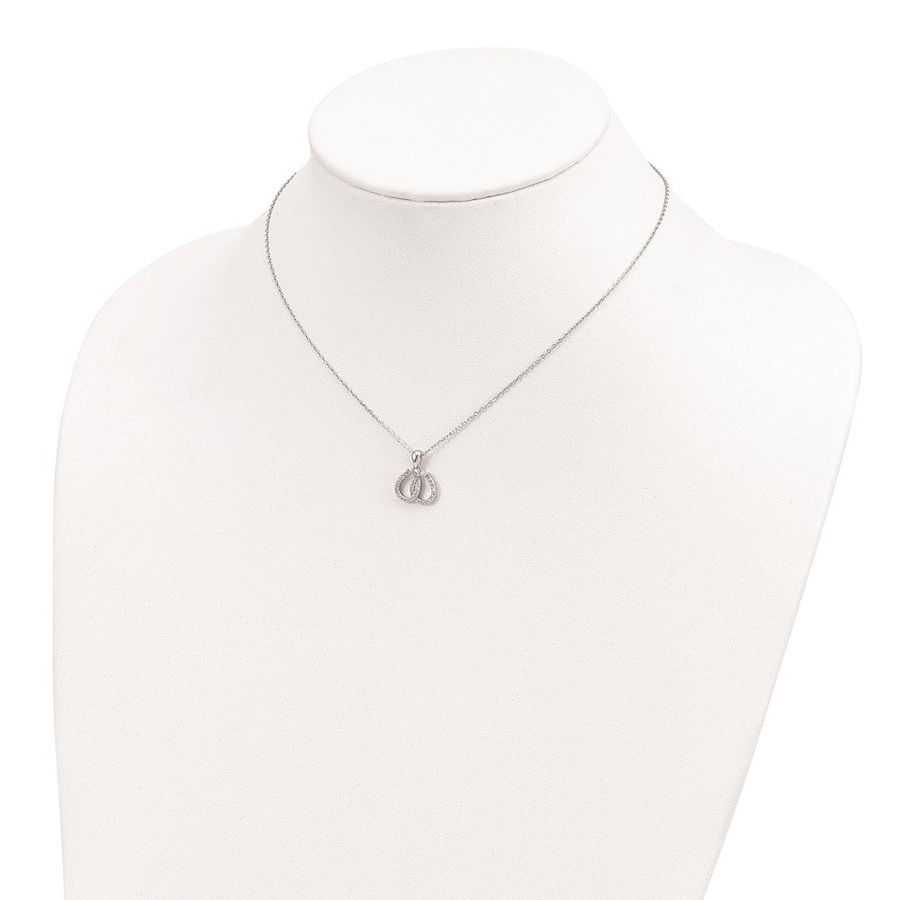 Sterling Silver Rhodium-Plated Cz Double Horseshoe Necklace