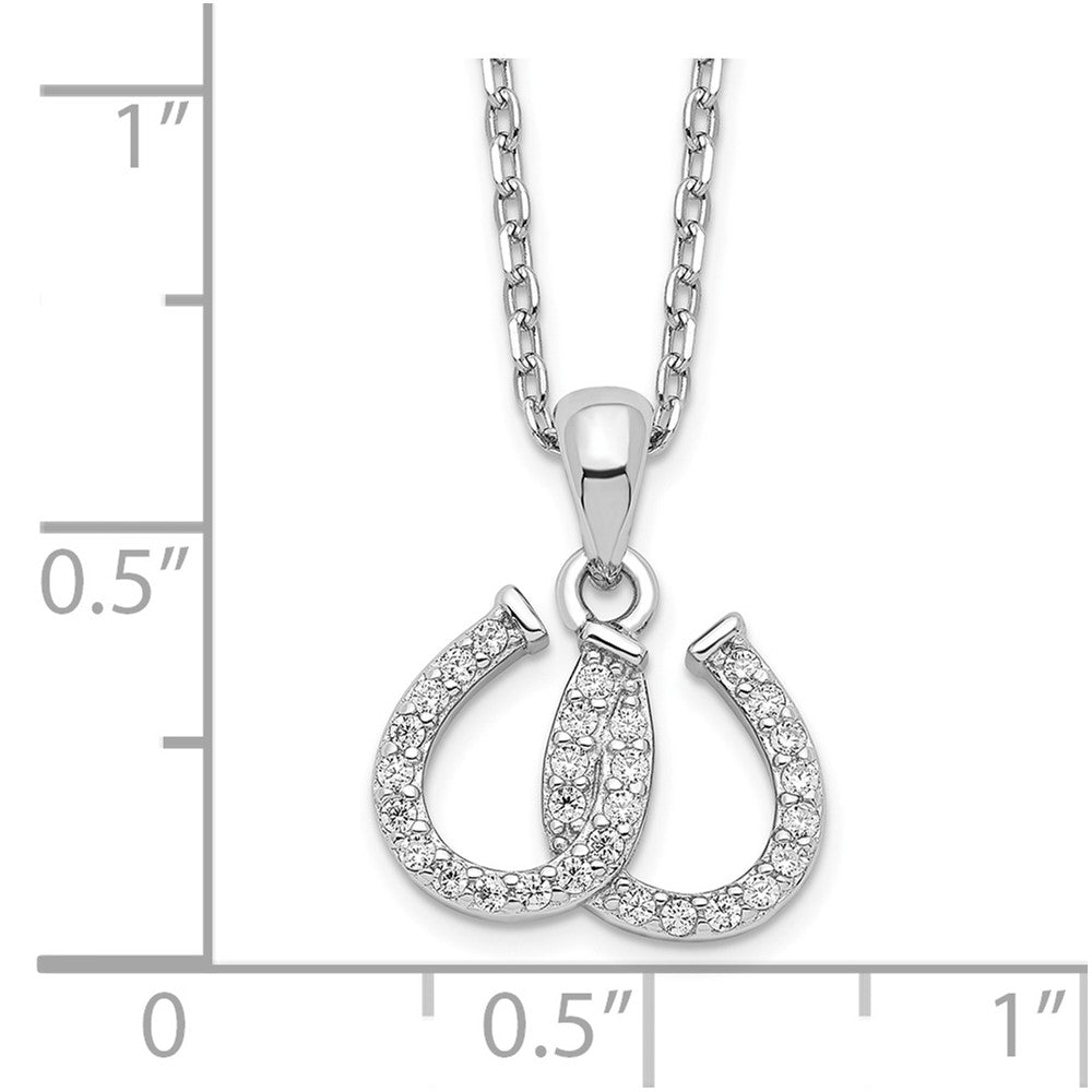 Sterling Silver Rhodium-Plated Cz Double Horseshoe Necklace