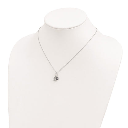 Sterling Silver Rhod-Plated Cz Eye And Hamsa Charm Necklace