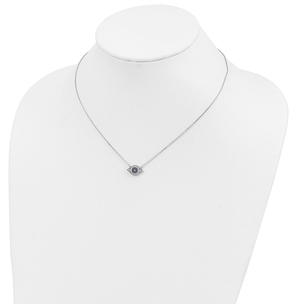 Sterling Silver Rhodium-Plated Polished Cz Eye 17 Inch Necklace