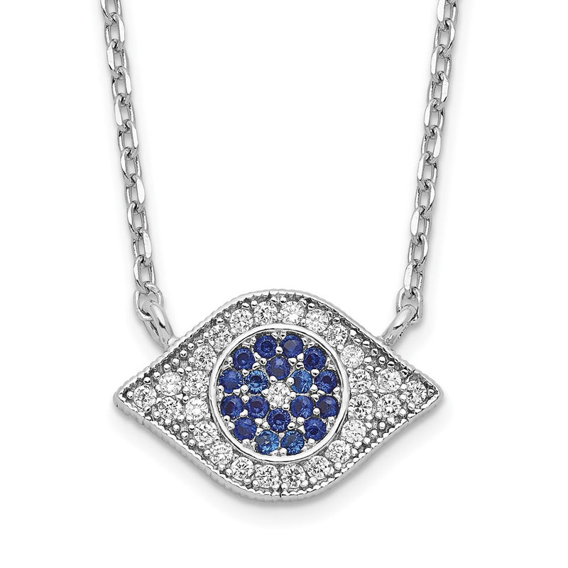 Sterling Silver Rhodium-Plated Polished Cz Eye 17 Inch Necklace