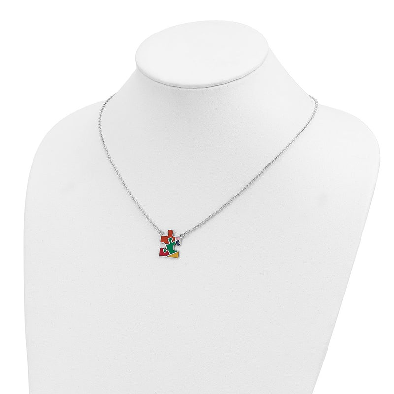 Sterling Silver Rhod-Plated Enameled Autism Puzzle Piece Necklace