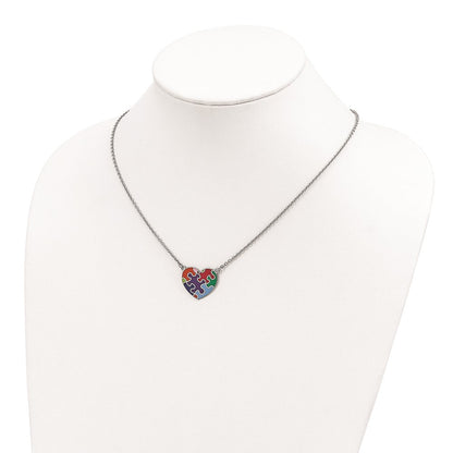 Sterling Silver Rhod-Plated Enameled Autism Heart Necklace