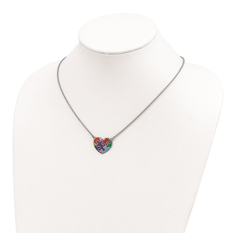 Sterling Silver Rhod-Plated Enameled Autism Heart Necklace