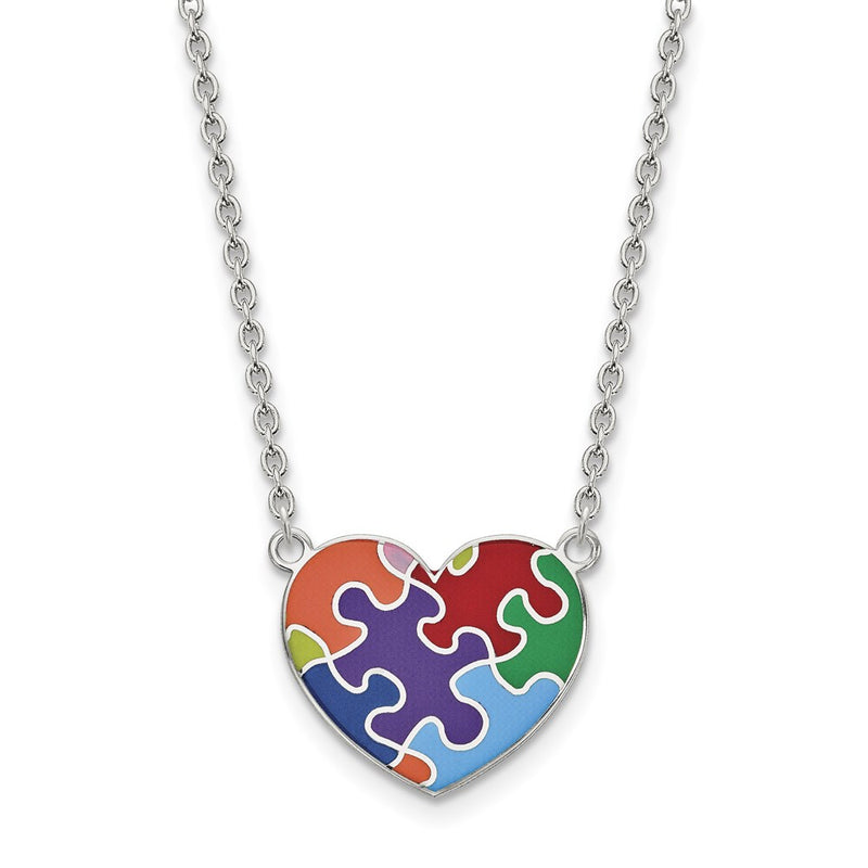 Sterling Silver Rhod-Plated Enameled Autism Heart Necklace