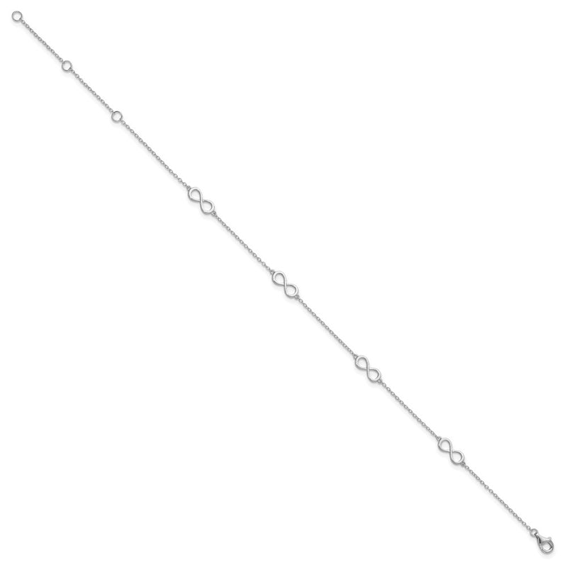 Sterling Silver Rhodium-Plated Infinity 9In Plus 2In Ext Anklet
