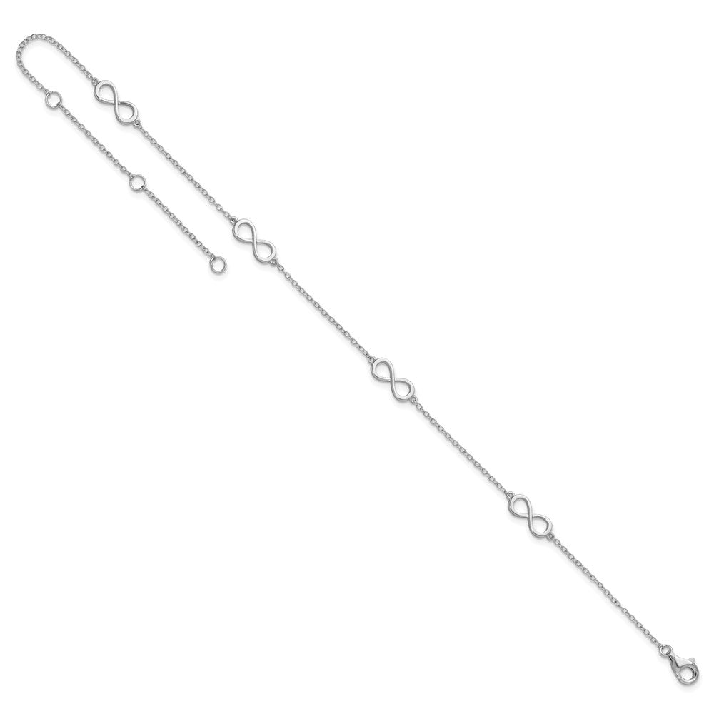 Sterling Silver Rhodium-Plated Infinity 9In Plus 2In Ext Anklet