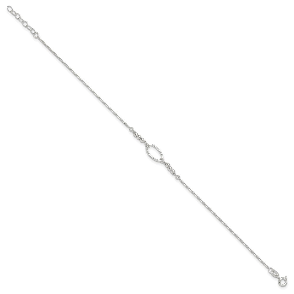 Sterling Silver Oval And Beaded 9In Plus 1In Ext. Anklet