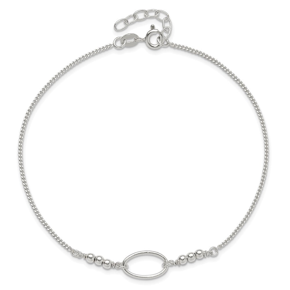 Sterling Silver Oval And Beaded 9In Plus 1In Ext. Anklet