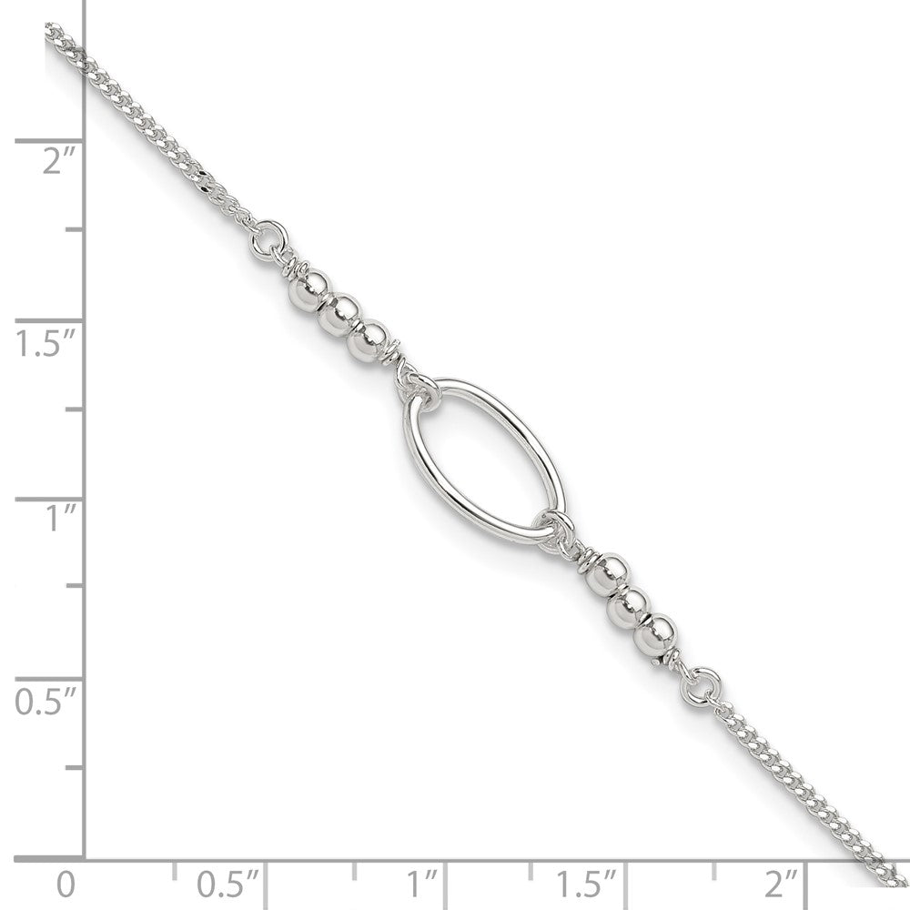 Sterling Silver Oval And Beaded 9In Plus 1In Ext. Anklet