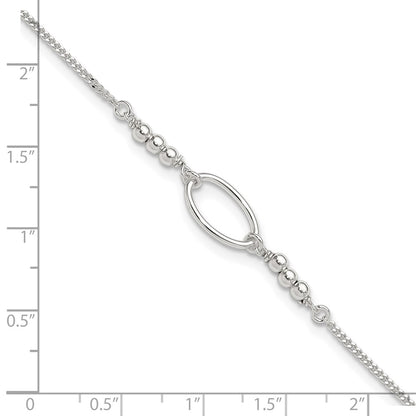 Sterling Silver Oval And Beaded 9In Plus 1In Ext. Anklet