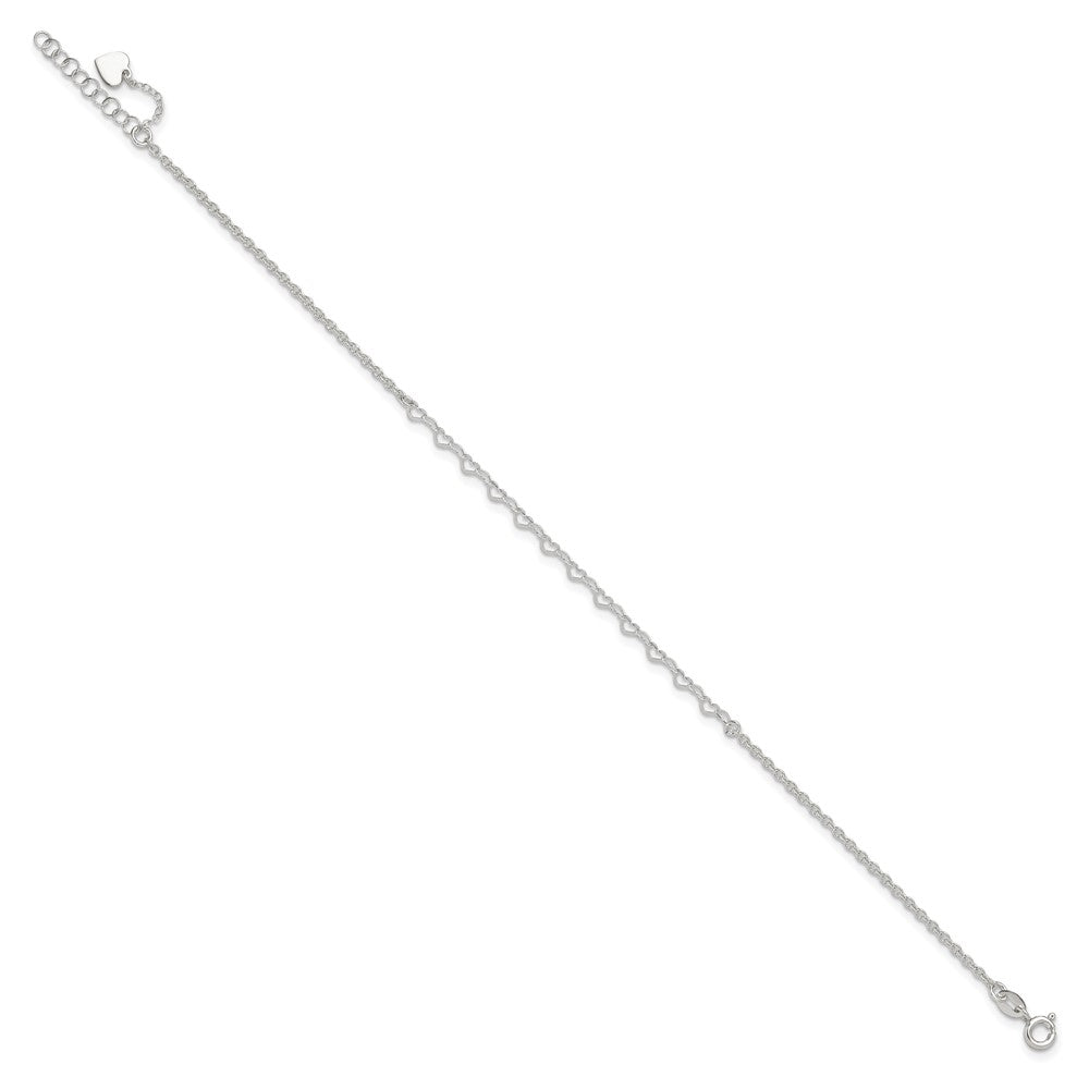Sterling Silver Heart Charm 9In Plus 1In Ext. Anklet