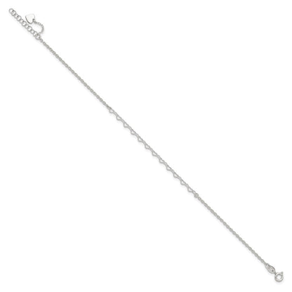 Sterling Silver Heart Charm 9In Plus 1In Ext. Anklet
