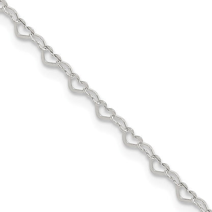 Sterling Silver Heart Charm 9In Plus 1In Ext. Anklet