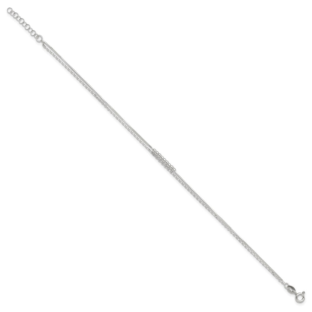 Sterling Silver 2-Strand Beaded 9In Plus 1In Ext. Anklet