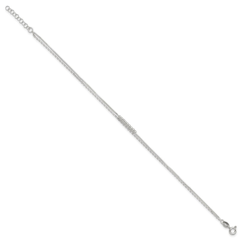 Sterling Silver 2-Strand Beaded 9In Plus 1In Ext. Anklet