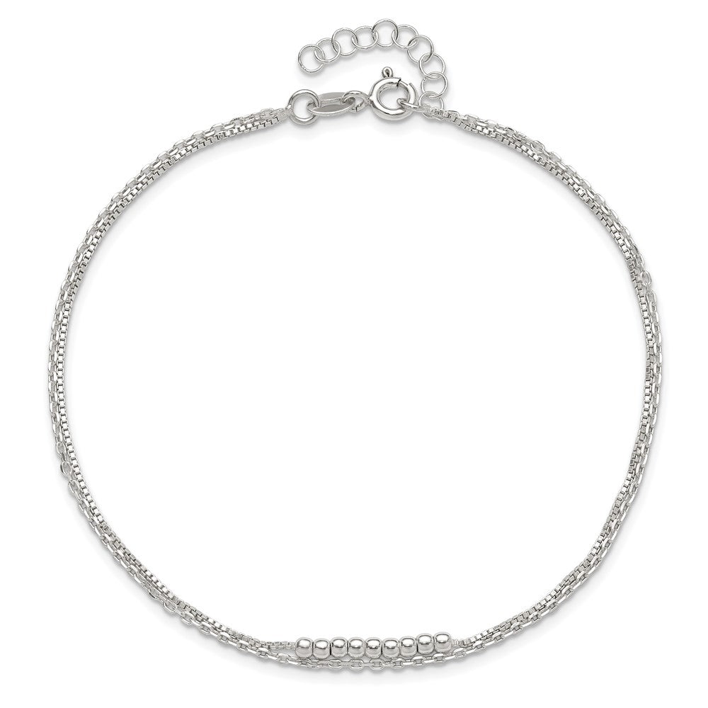 Sterling Silver 2-Strand Beaded 9In Plus 1In Ext. Anklet