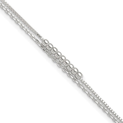 Sterling Silver 2-Strand Beaded 9In Plus 1In Ext. Anklet