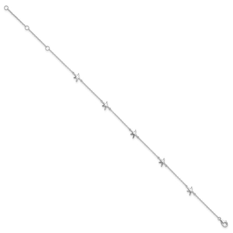 Sterling Silver Rhodium-Plated Starfish 9 Inch With A 2 Extention Anklet