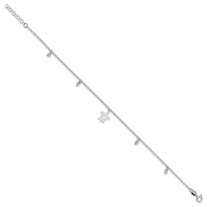 Sterling Silver Turtle Dangle Beads 9In Plus 1In Ext. Anklet